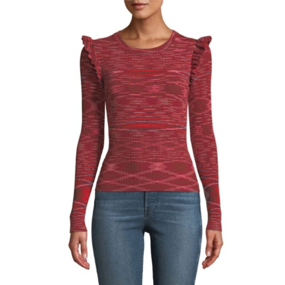 Rare Cinq a Sept Red Ruffle Salma Long Sleeve Size XS - Picture 2 of 2